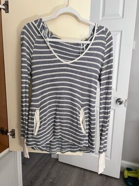 Y2K Striped Blue and White Nautical Roxy Hoodie